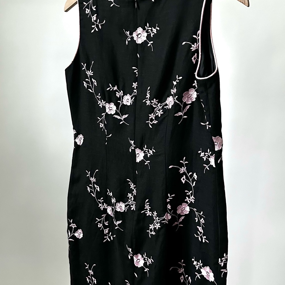 Vintage Black Cocktail Dress Mini Pink Floral Embroidered SIZE- 10 petite - Picture 9 of 11